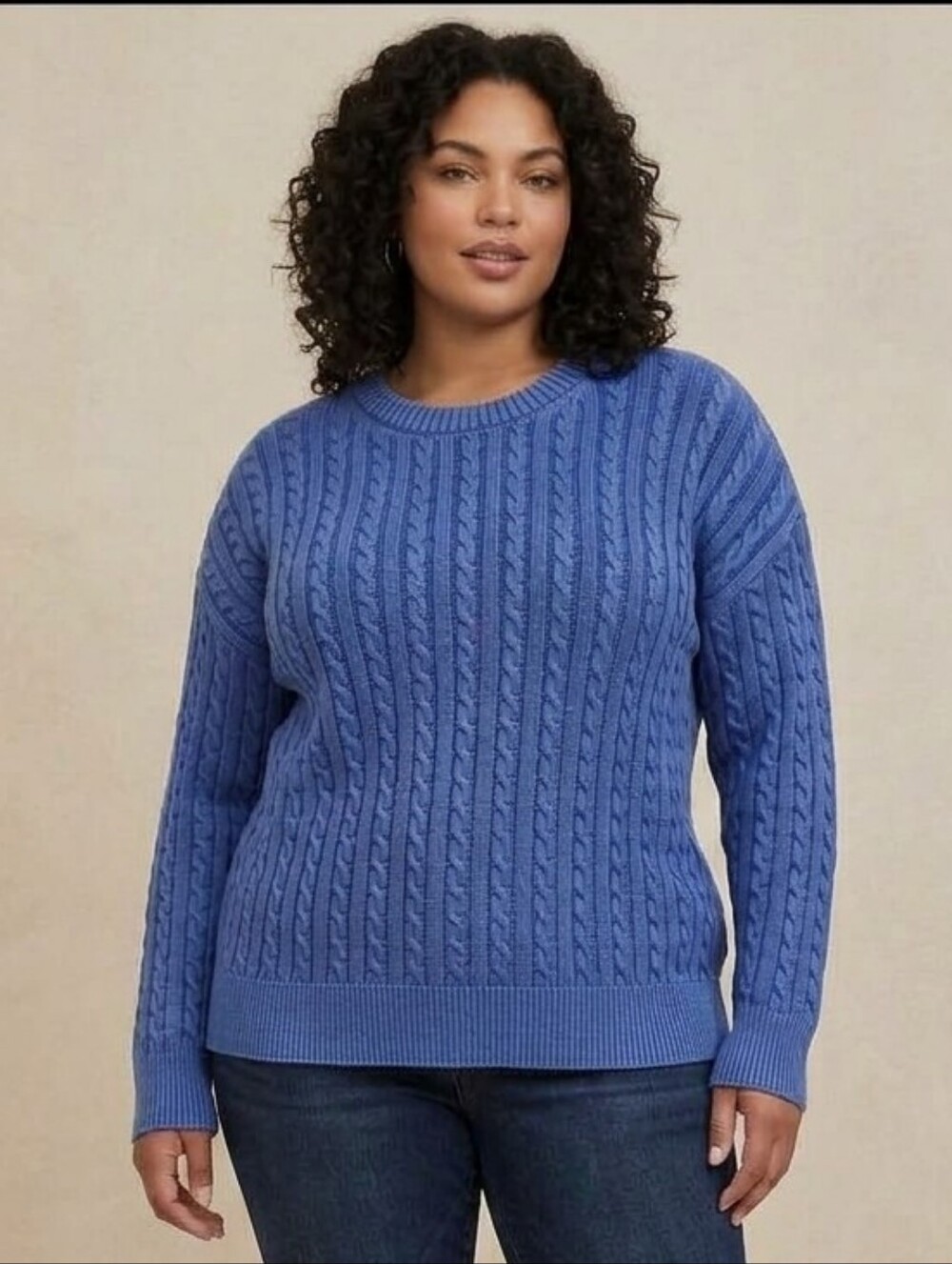 Torrid Blue Cable Knit Drop Shoulder Crewneck Sweater 2